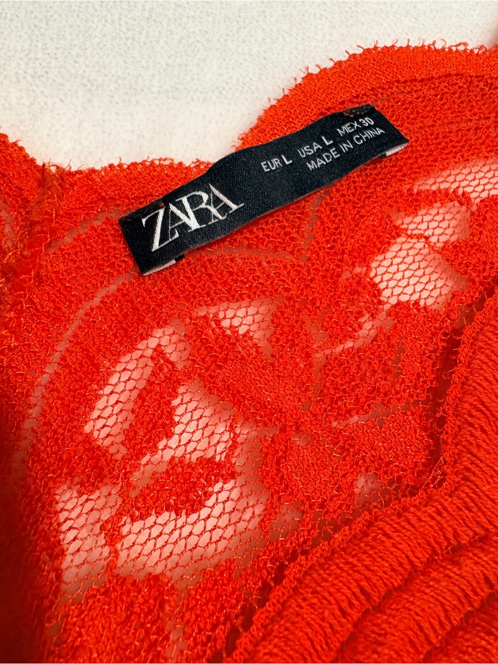 Zara Red Floral Lace Sheer Top Scalloped Stretch Blouse L - Picture 4 of 10